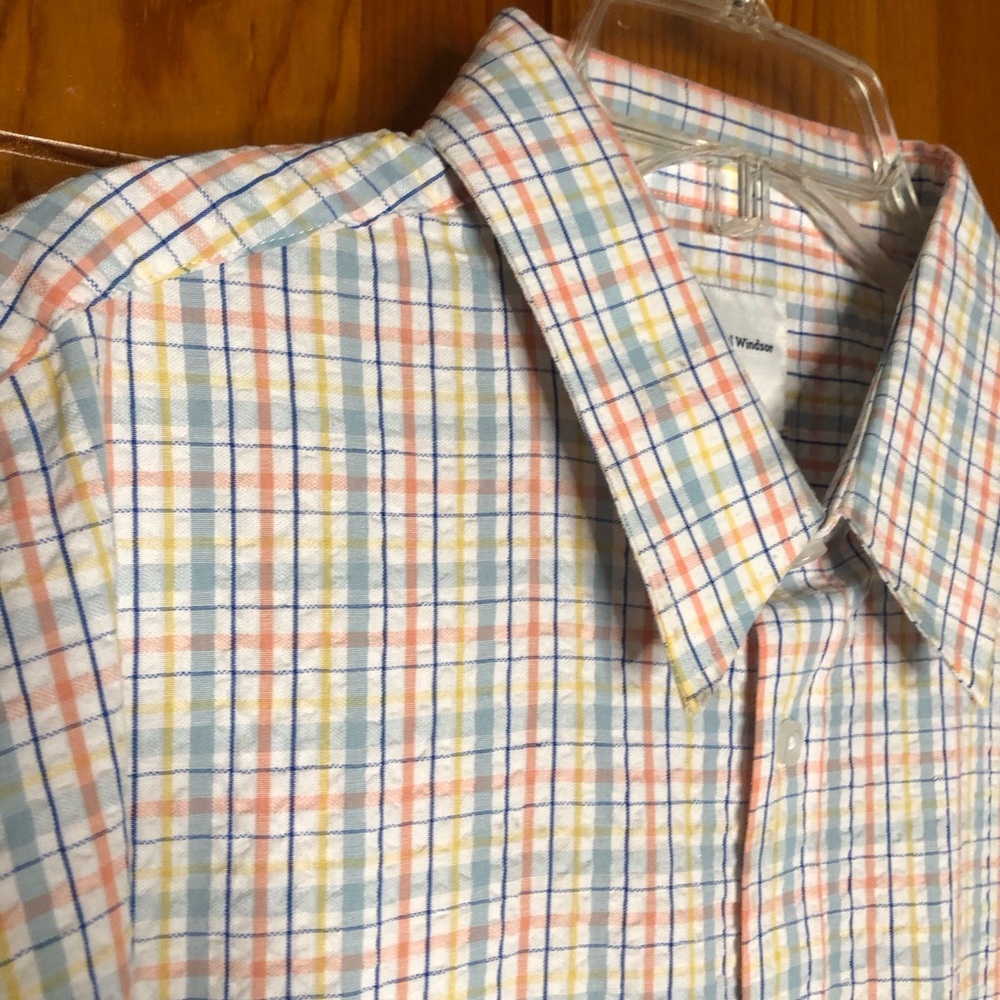Samuel Windsor pastel colored plaid seersucker short sleeve dress shirt XL